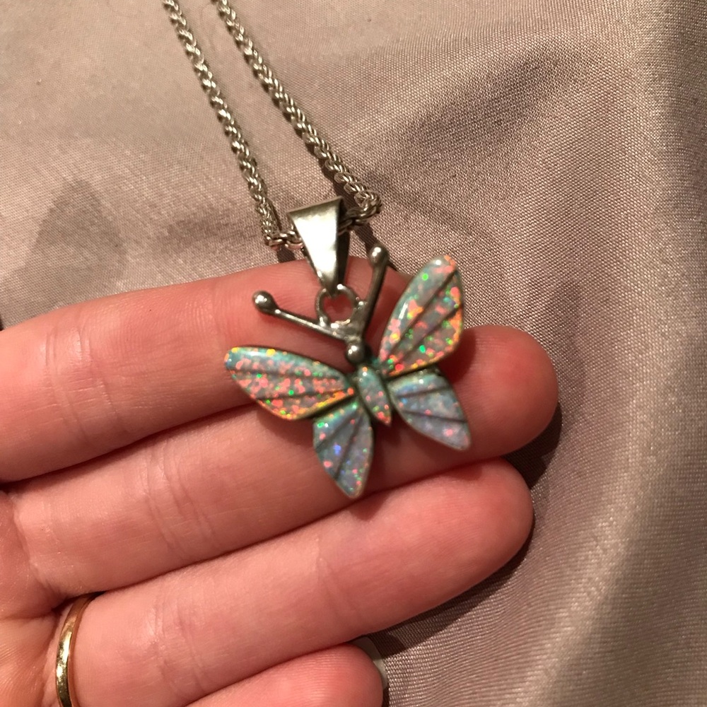 Opal Butterfly with Sterling Silver Chain